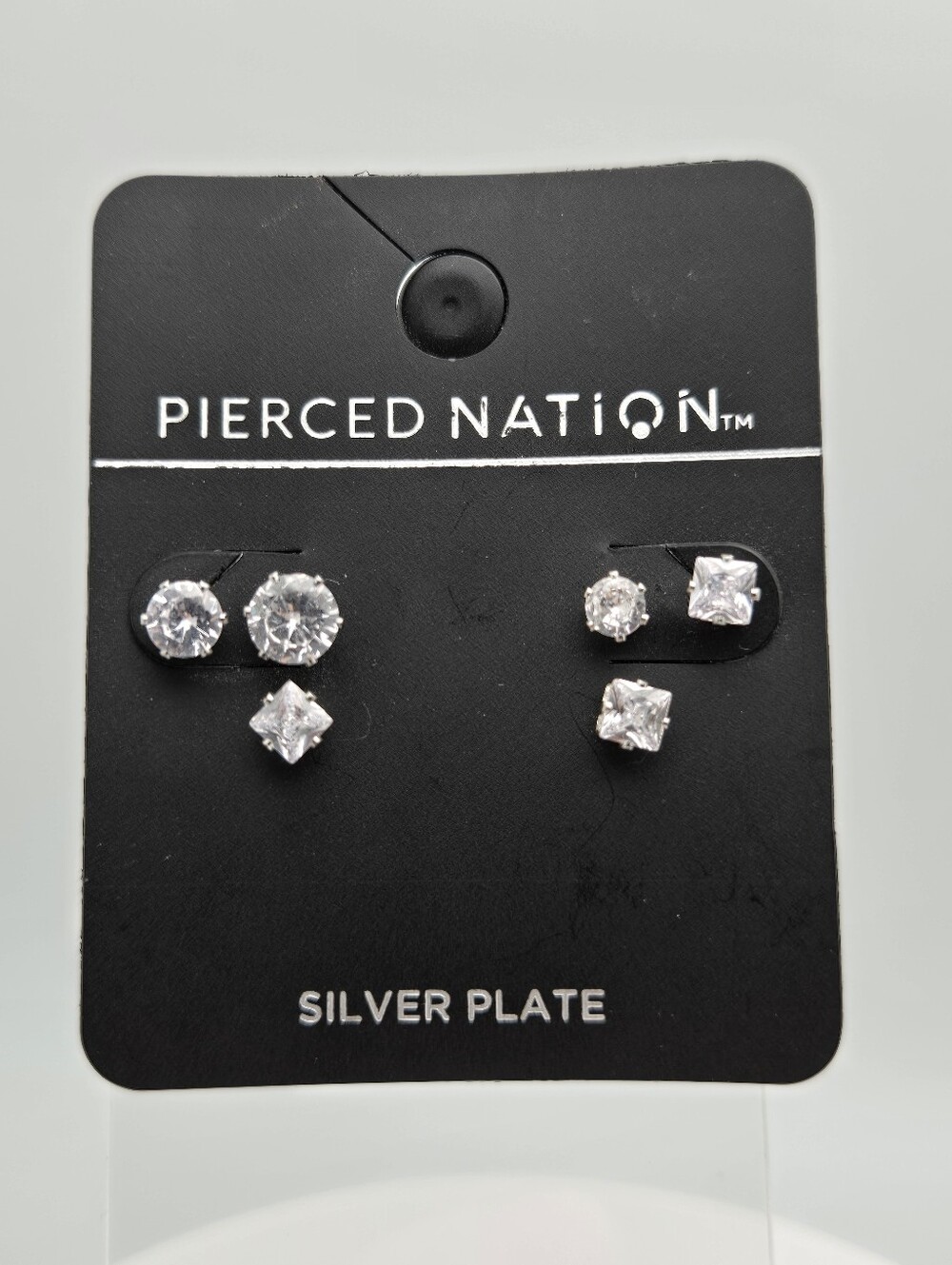 Pierced Nation Silver Plated Cubic Zirconia Stud Earring Set New